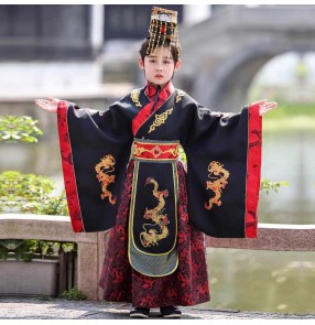 Boy's Hanfu Qin han tang emperor stage performance Dragon robe  Qin Shi huang dress up clothes for kids